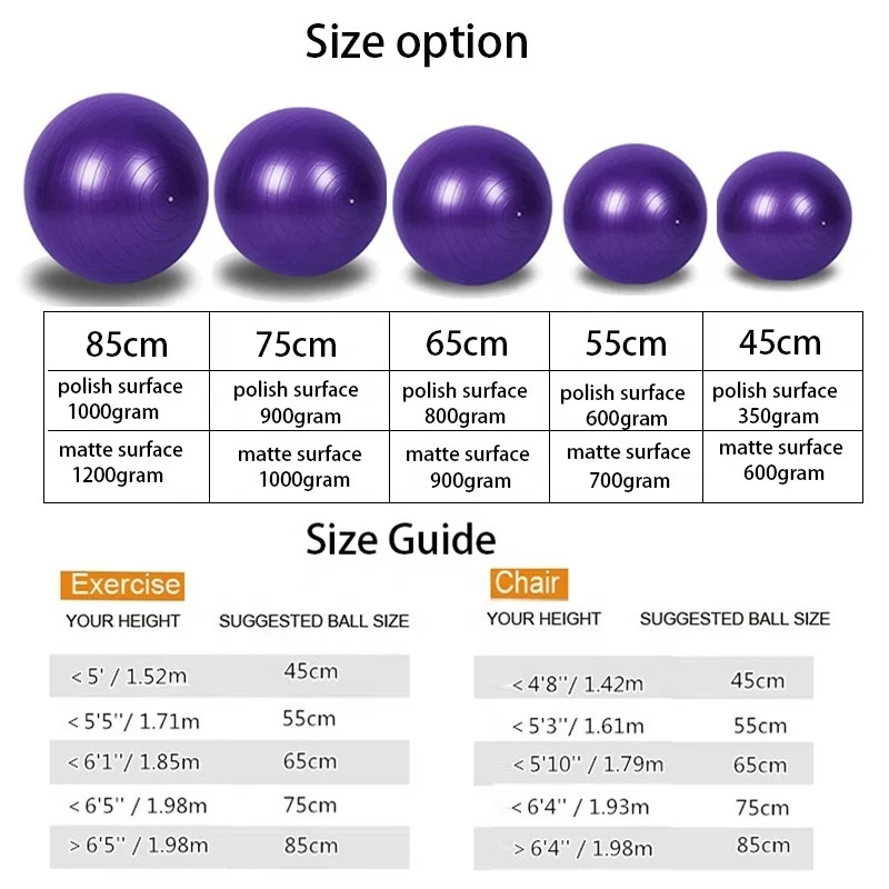 
Профессиональный гимнастический мяч для пилатеса и йоги, 65 см, 900 г 