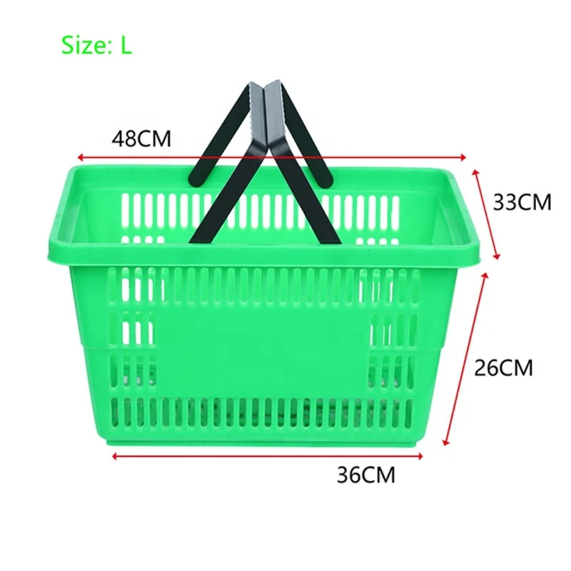Складные складные пластиковые корзины для покупок в супермаркете, цвет красный, синий, зеленый