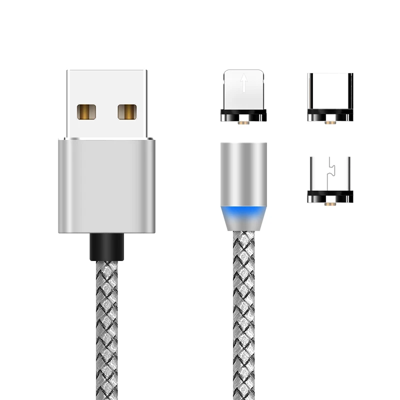 3 in 1 magnetic micro usb 2.4A fast charging nylon braided cable logo customized 100cm 3in1 usb c type-c cable for iphone 7