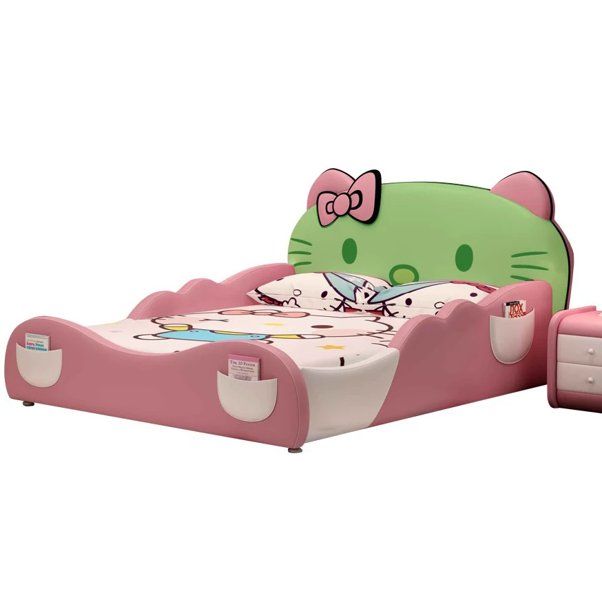 Цветная настраиваемая детская кровать принцессы с поручнем, Детская односпальная кровать 1,2 м 1,5 м, мультяшная кожаная кровать, детские кровати