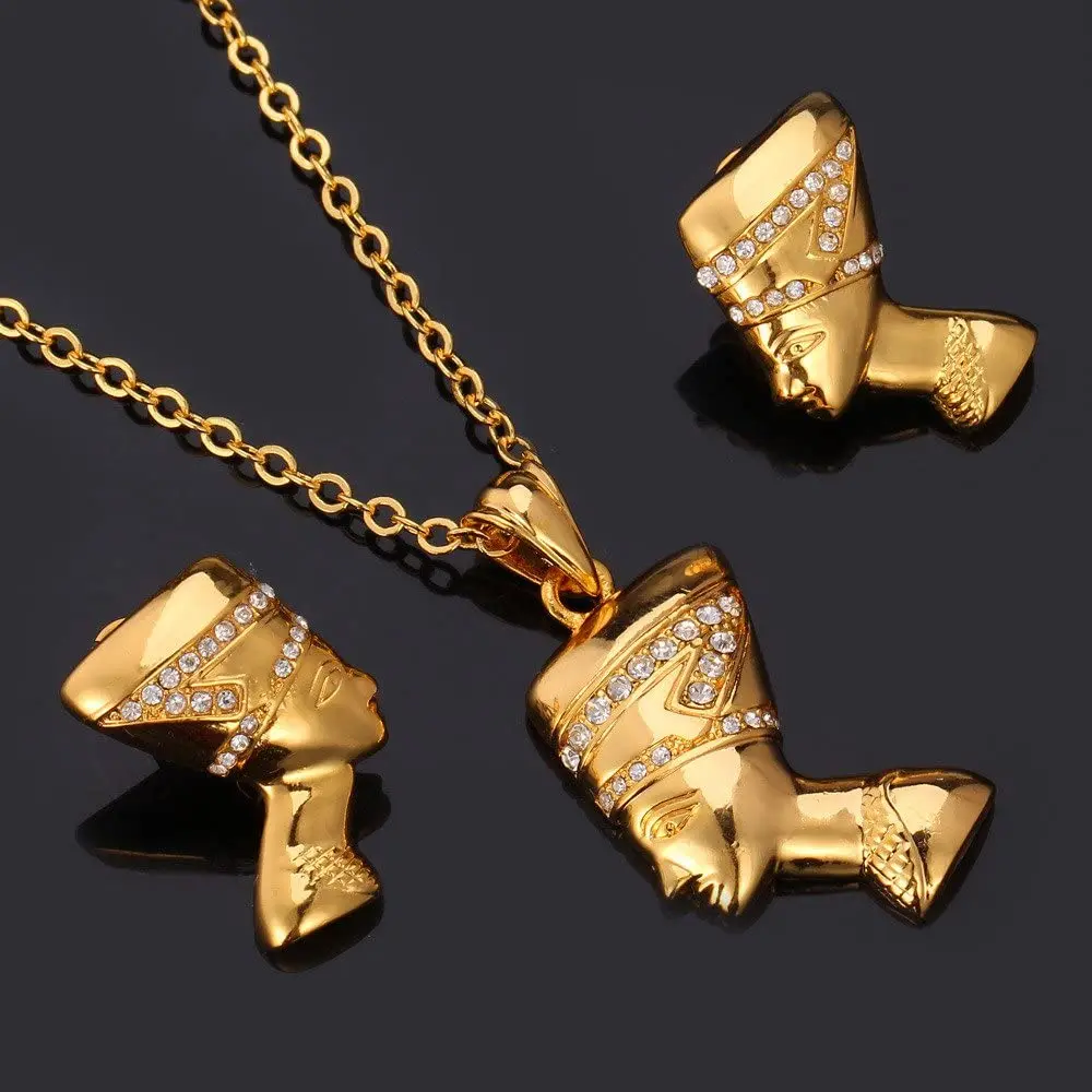 
 Оптовая продажа заказной серебряный женские ювелирный набор с покрытием из золота 18 карат, прекрасный костюм египетского фараона ожерелье серьги нержавеющие стальные ювелирные наборы  