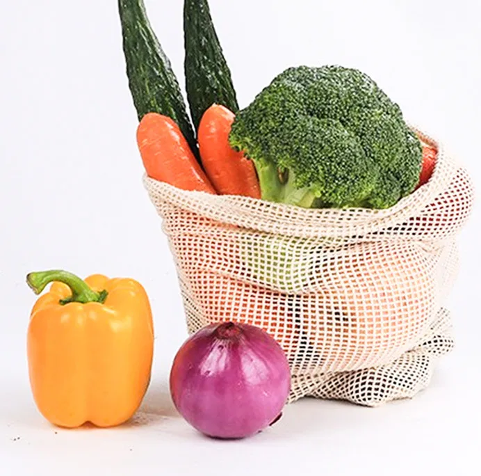 Многоразовые сетчатые продуктовые сумки из натурального хлопка, сумка для хранения фруктов и овощей, домашняя кухонная сумка для покупок на шнурке