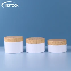 Instock Facemask Cosmetic Container with Wooden Lids Packaging Bottle 80ml 100ml 120ml Eye Face plastic Cream Cans Cosmetic Jar