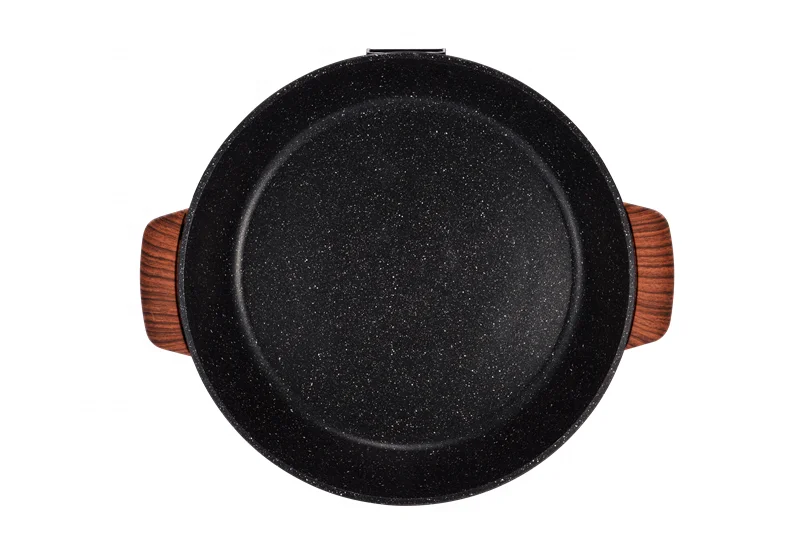 Электрический антипригарный горшок для приготовления пищи с круглой черной каменной деревянной ручкой, 32 см