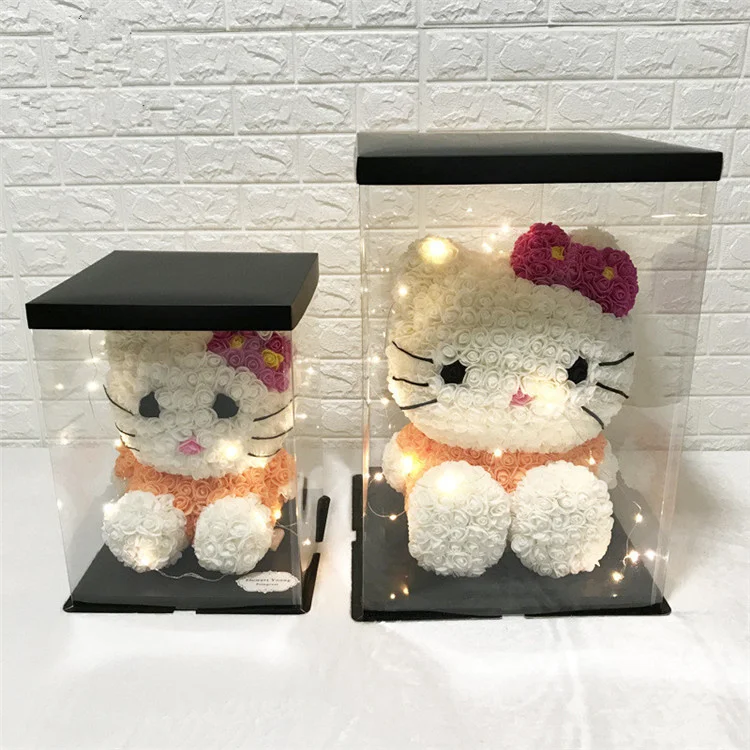 Wholesale Mothers Day Valentine Day Wedding Best Wishes Luxury Gift Musical Rose Bear Eternal Roses In Pvc Acrylic Jewelry Box