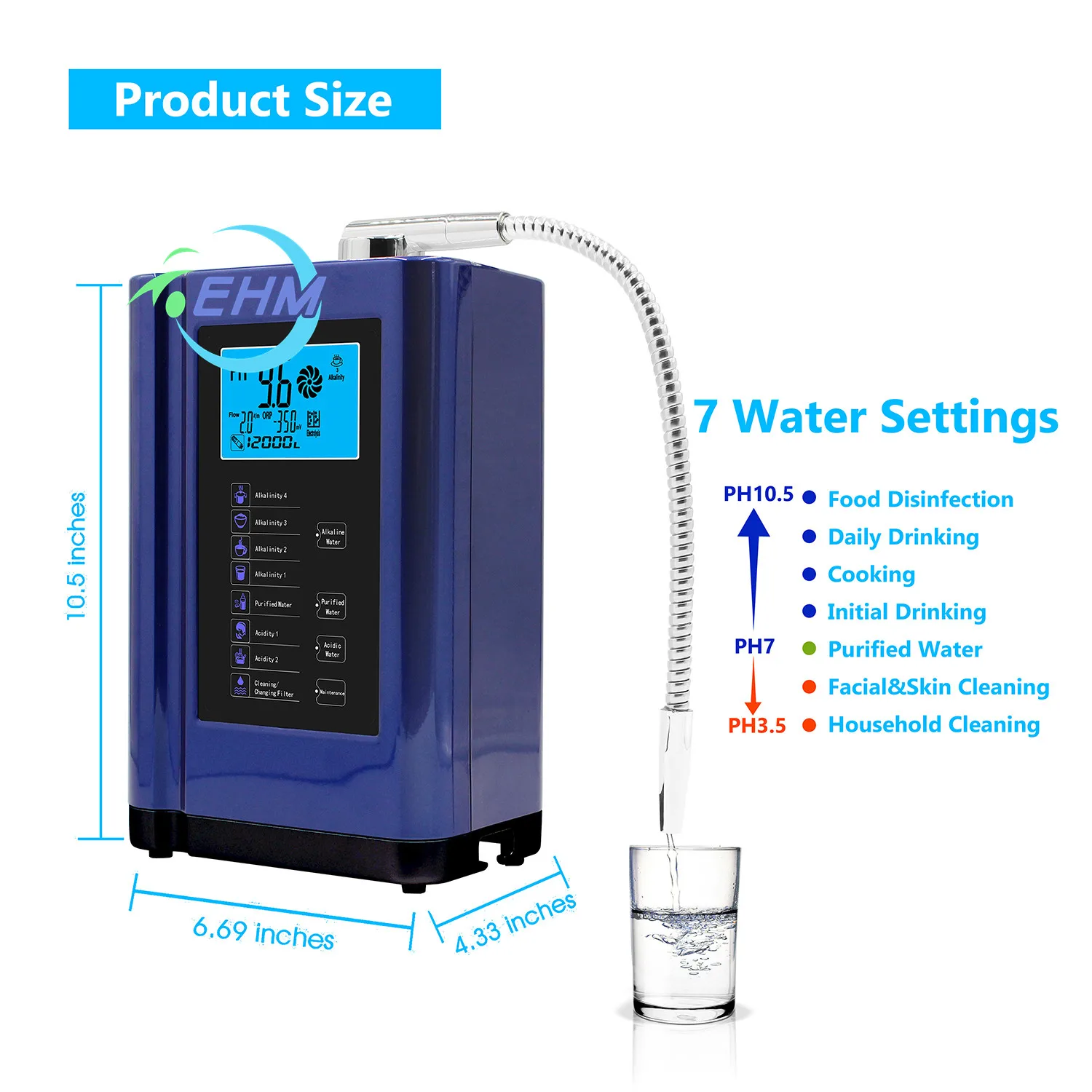 Ионизатор щелочной воды, японский очиститель, 5 /7 пластин, устройство для создания щелочной воды kangen PH3.5 ~ 10 ORP -600 мВ