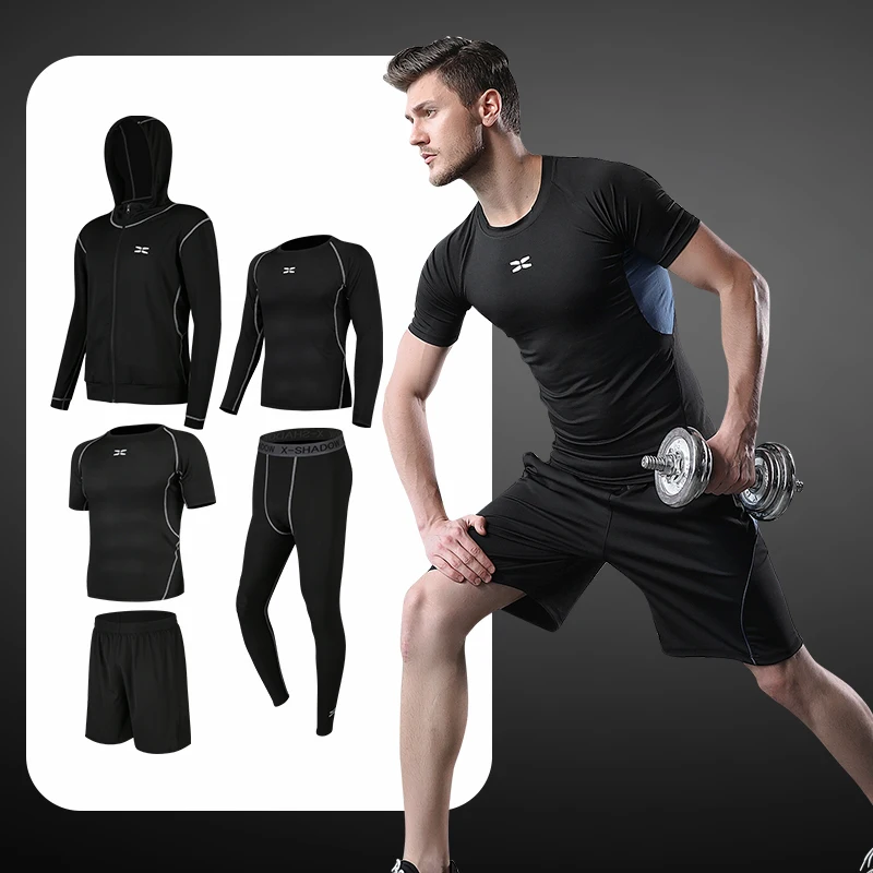 
Мужские толстовки для бега и фитнеса, комплект из 5 предметов, дышащая мягкая спортивная одежда, мужские рубашки, спортивная одежда для тренажерного зала, тренировочный костюм, оптовая продажа 