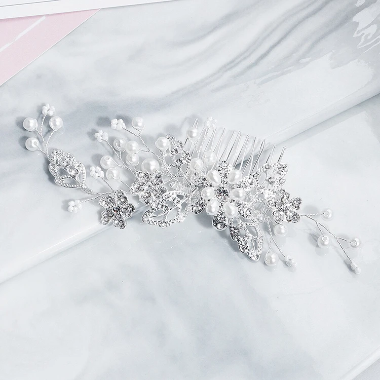 
Европейский и американский ювелирные изделия для невесты гребень для волос из сплава с бриллиантами ручная работа жемчужная расческа свадебное платье головной убор 