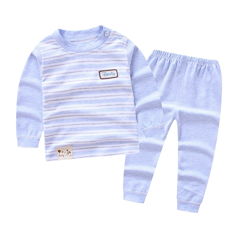 
Хлопковый комплект для новорожденных мальчиков и девочек, детская одежда с длинными рукавами, Осенние штаны, домашний полосатый комплект нижнего белья 