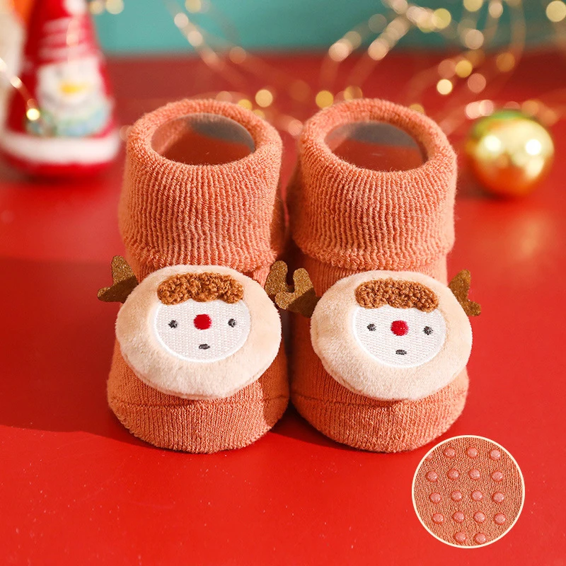 Рождественские детские носки с Санта Клаусом хлопковые махровые детские силиконовые Нескользящие носки с Санта Клаусом