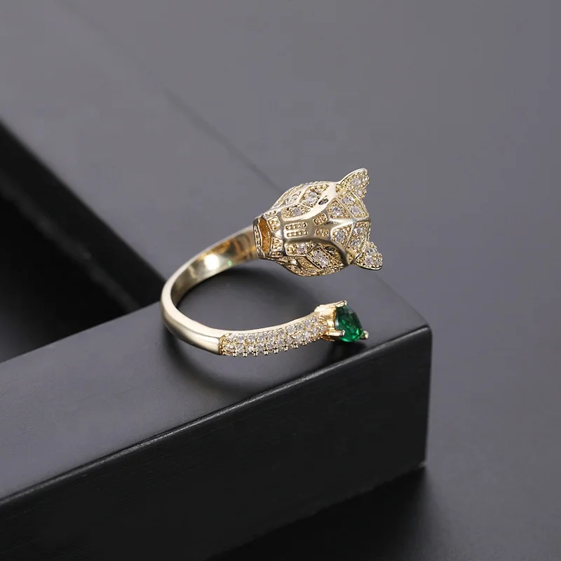 
Драгоценный камень для женщин Свадебные парные установка с головой леопарда из чистого золота позолоченное кольцо 