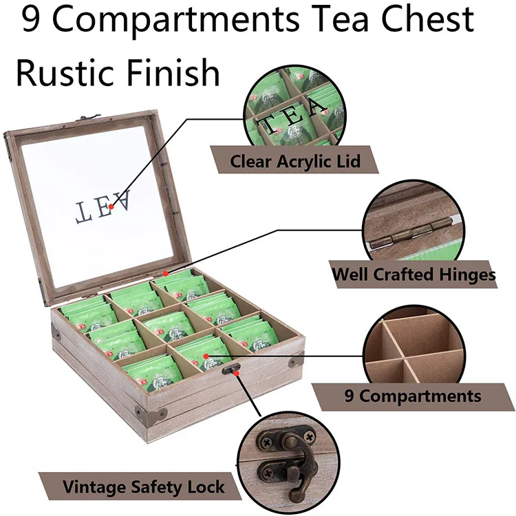 Выполненный на заказ Серый квадратный кантри хранение чайных пакетиков деревянный контейнер для хранения чая