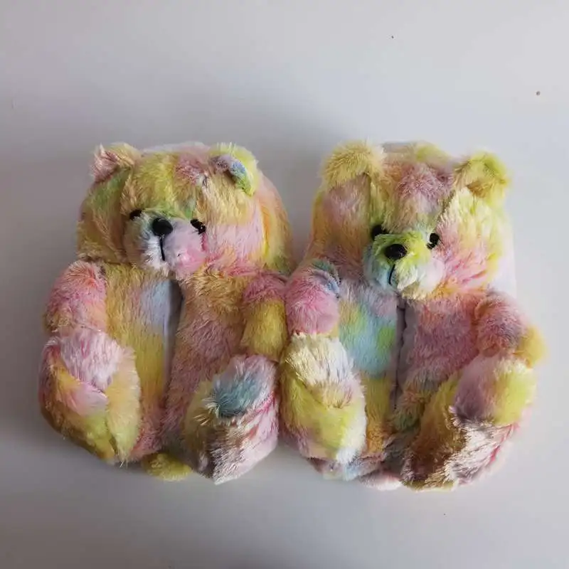 Женские домашние зимние розовые плюшевые тапочки с медведем, плюшевые мягкие теплые домашние Тапочки