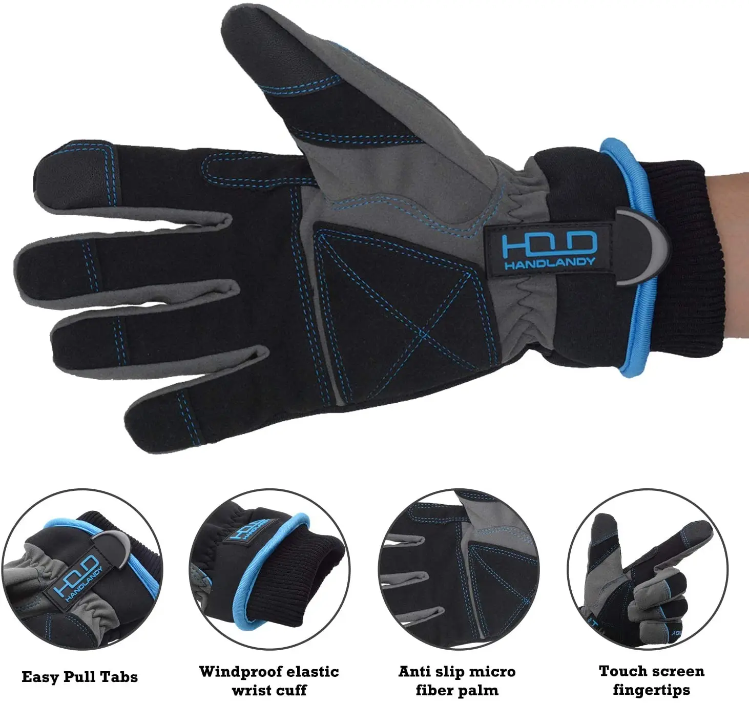 
 HANDLANDY custom Thermal Cold Weather outdoor snowboarding touch screen running Insulated windproof waterproof ski winter gloves  