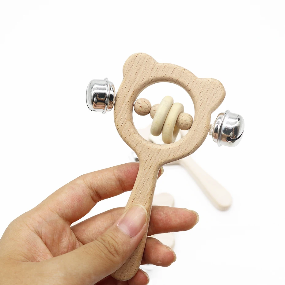 
Изготовленный на заказ логотип DIY Натуральное детское колокольчик прорезывания зубов развивающие Бук деревянные детские погремушки игрушки 