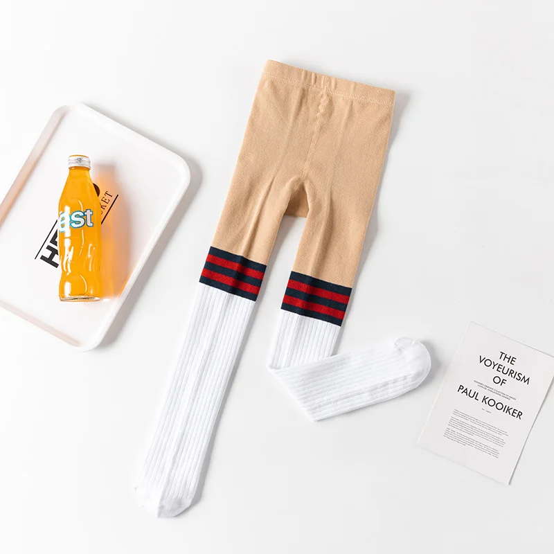 Модные осенние теплые спортивные леггинсы для девочек красочные носки с блестящими полосками детские колготки
