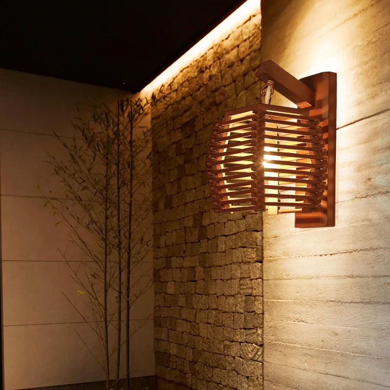 
Tonghua Vintage Wood Material Lantern Shaped Wall Lamp Traditional Decorative Corridor LED Edison Bulb Wall Light 