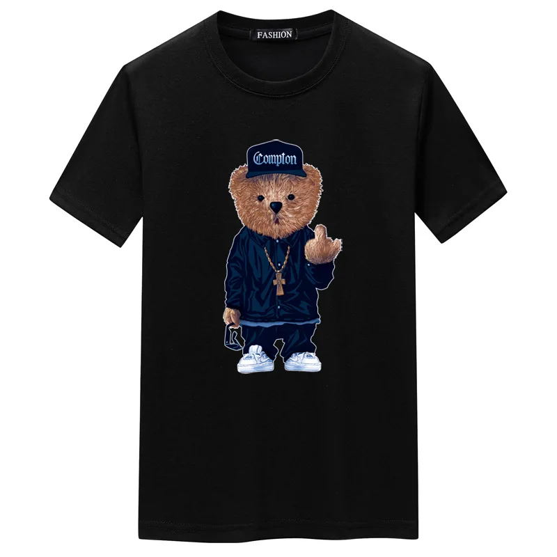 
 Оптовая продажа, индивидуальные хлопковые мужские футболки с графическим рисунком, Мужская одежда, модная футболка, уличная мода, недорогая футболка большого размера с мультяшным принтом медведя  