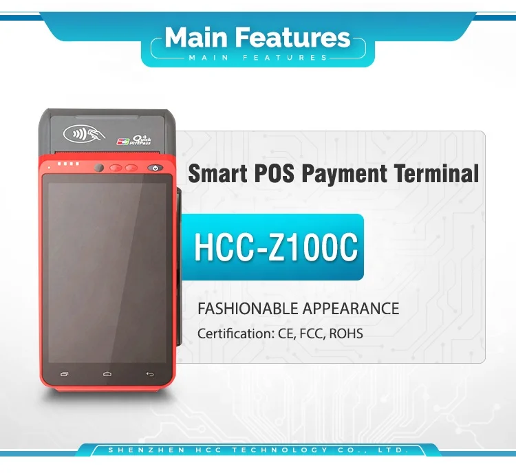 
5,5 дюймов 3G 4G WiFi умный Ручной Android EDC POS устройство с термопринтером HCC-Z100C 