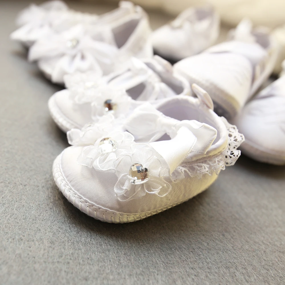 
 Оптовая продажа, детская обувь для крещения, белая мягкая обувь принцессы с кружевом и цветком для крещения  