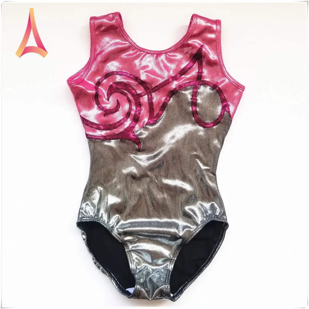 
 Оптовая продажа, стальная мистическая фольгированная ткань, дешевая одежда для гимнастики tumbling team из спандекса, женское трико  