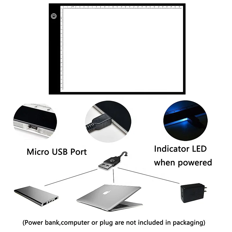 
Светодиодный светильник для рисования, регулируемый Лайтбокс для рисования, Портативный Трафарет A4, USB, для рисования 