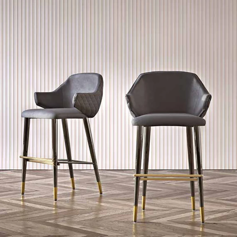 
Скандинавский минималистичный кованый барный стул из кованого железа, высокий стул для кофейни и чая и кожаный барный стул 