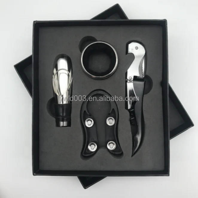 Amazon Top Seller 2021 Factory Direct 4pcs Wine Bottle Opener Set Wine Opener Kit Vacuum Stopper