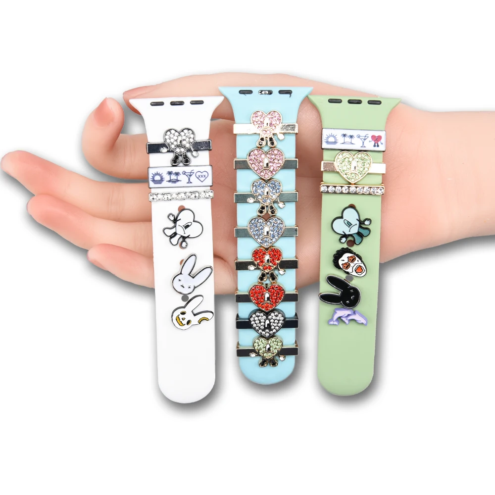 Decoration Diamond Jewelry Charms Decorative Silicone Watch Band Accessories Loop Charm Stud for watch band