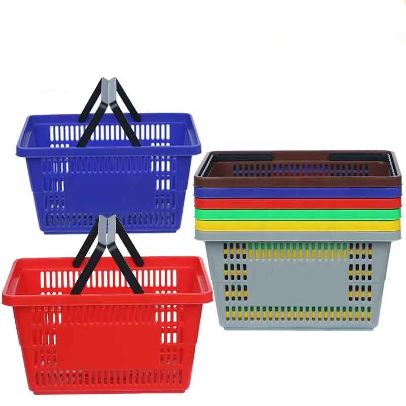 Складные складные пластиковые корзины для покупок в супермаркете, цвет красный, синий, зеленый