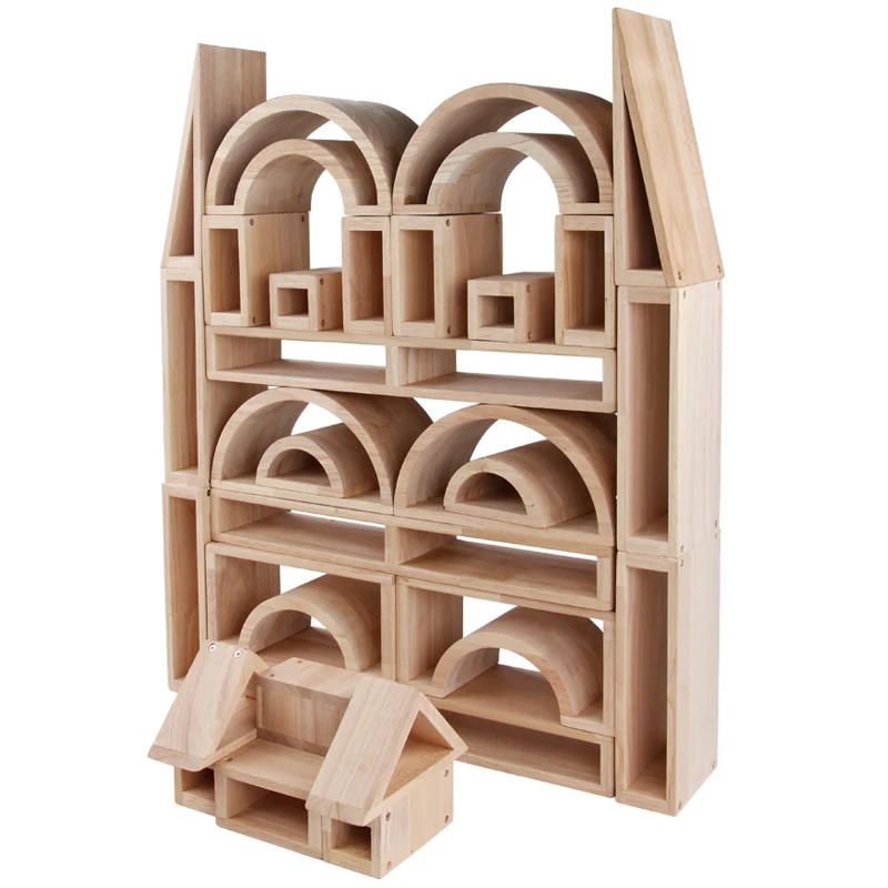 Дети 58 шт бук блок деревянные игрушки наборы для детей Подарки замок строительный блок Дошкольное образование головоломка деревянная игра