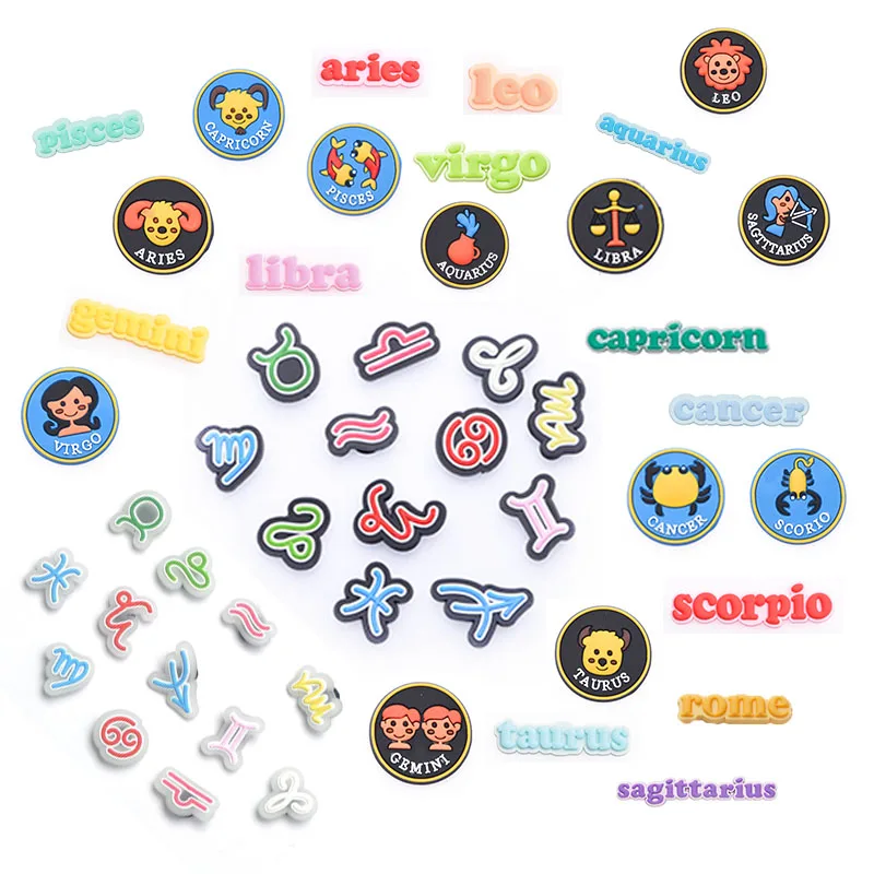 Designs available PVC Zodiac Sign shoes decoration charms clog pvc charm for bracelets kids