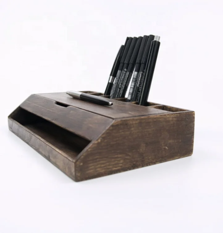 Деревенский ореховый шкаф, настольный органайзер с держателем для ручек, небольшой ящик, органайзер для макияжа