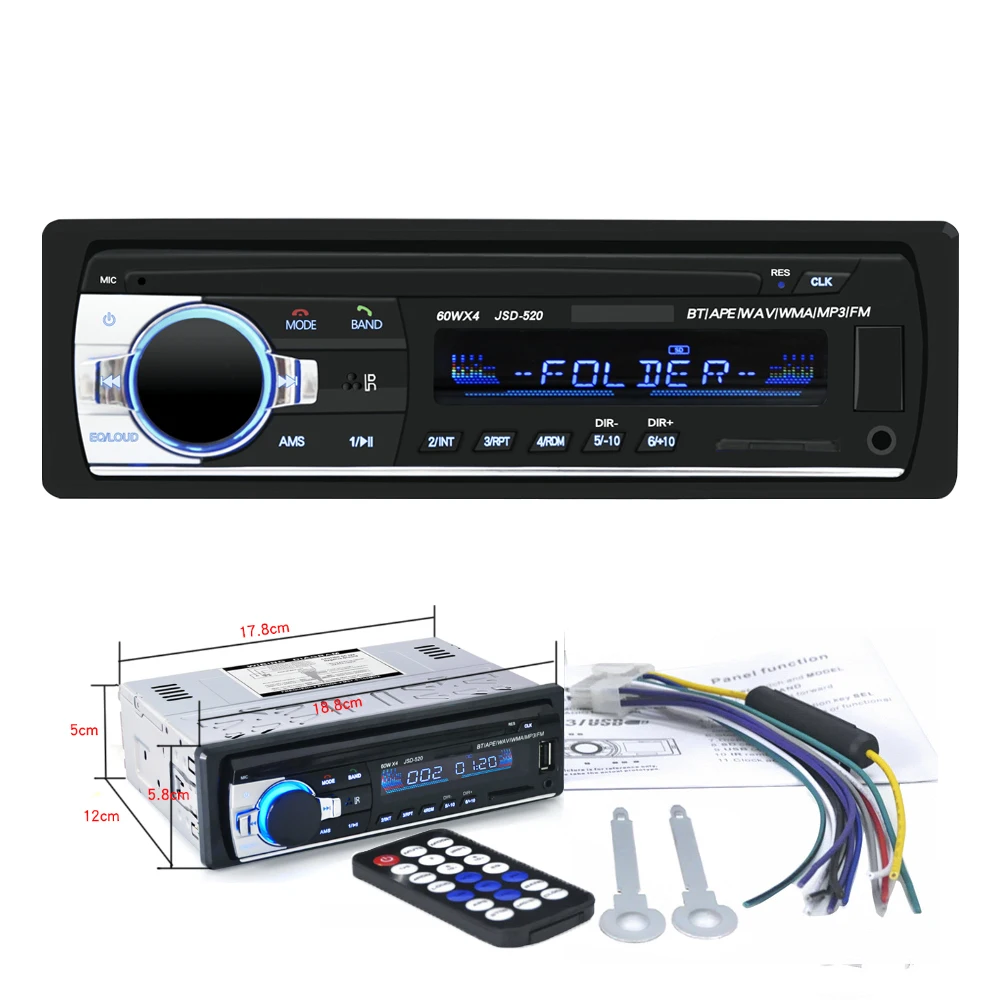 
12 В BT V2.0 USB/SD/AUX автомобильный mp3-радиоприемник, автомобильный стерео аудио плеер MMC сабвуфер, автомобильный 1Din FM-приемник, Авторадио 