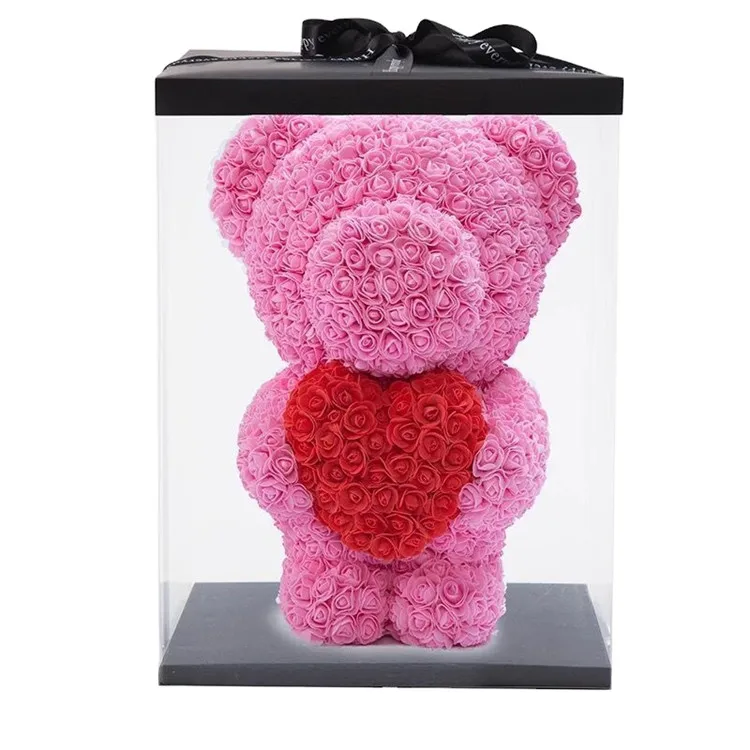 Wholesale Mothers Day Valentine Day Wedding Best Wishes Luxury Gift Musical Rose Bear Eternal Roses In Pvc Acrylic Jewelry Box