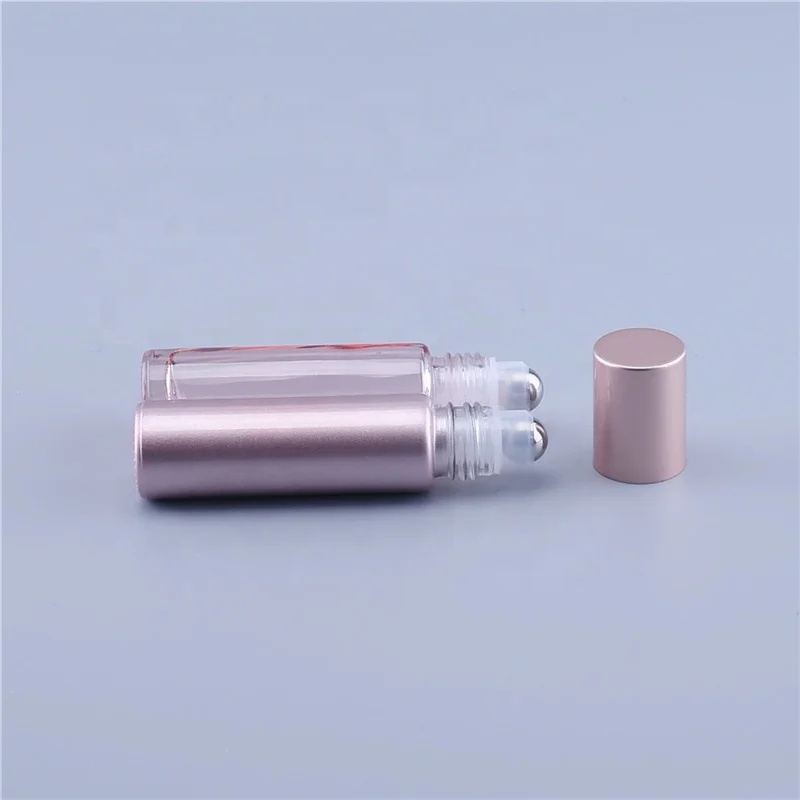 Розовый ролик для эфирного масла 10 мл, стеклянный флакон для духов со стеклянным или нержавеющей стальным роликовым шариком и крышкой из розового золота