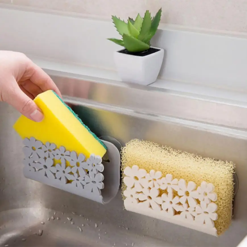 K448 Kitchen Bathroom Sponges Holder Drying Rack Toilet Sink Suction Rack Suction Cup Dish Cloths Holder Scrubbers Soap Storage