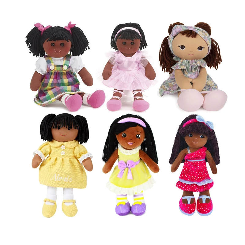
Оптовая продажа, дешевая плюшевая игрушка на заказ, человеческие плюшевые Тряпичные куклы для маленьких девочек с африканскими волосами 