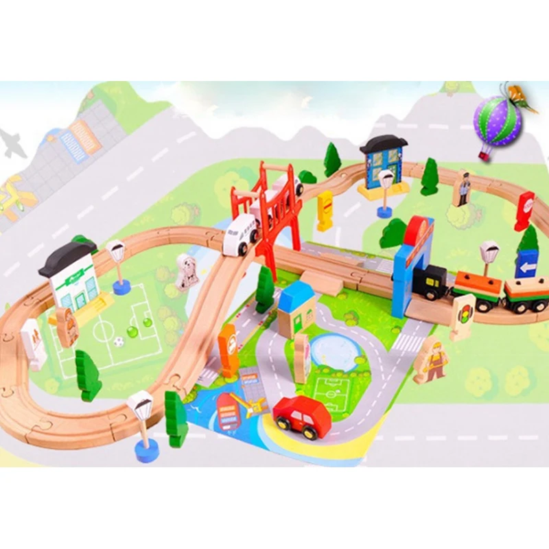 
 Деревянный трек, набор поездов, игрушечная железная дорога, Волшебный Деревянный трек и набор поездов.  