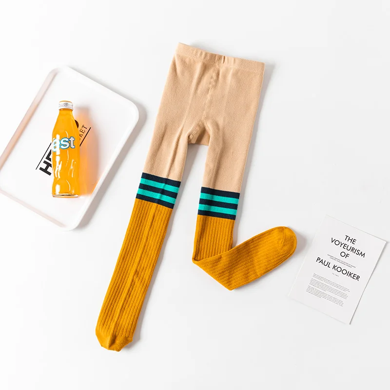 Модные осенние теплые спортивные леггинсы для девочек красочные носки с блестящими полосками детские колготки