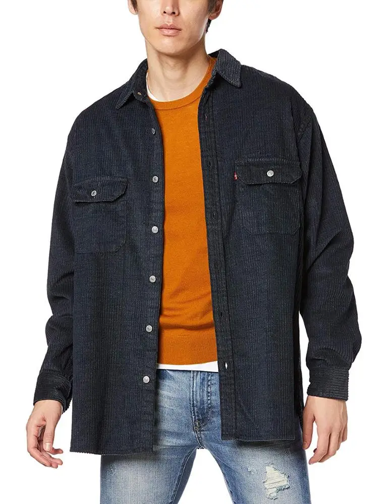 Оптовая продажа, мужские рубашки в японском стиле, простая Вельветовая рубашка большого размера с длинным рукавом