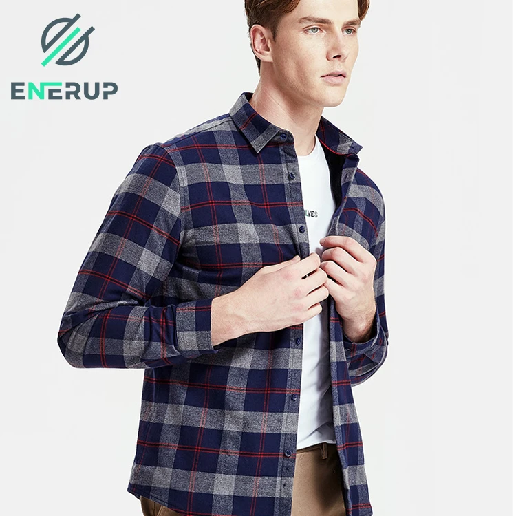 
 Enerup OEM/ODM, мужские рубашки с длинным рукавом, окрашенные в пряжку, большие размеры, повседневные, дышащие, устойчивые, фланелевые, в клетку  