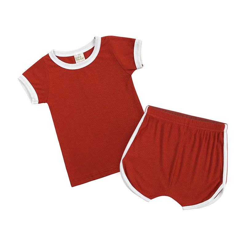 Baby clothing new summer cotton Rowan soft short sleeve shorts 2-piece home color edge set