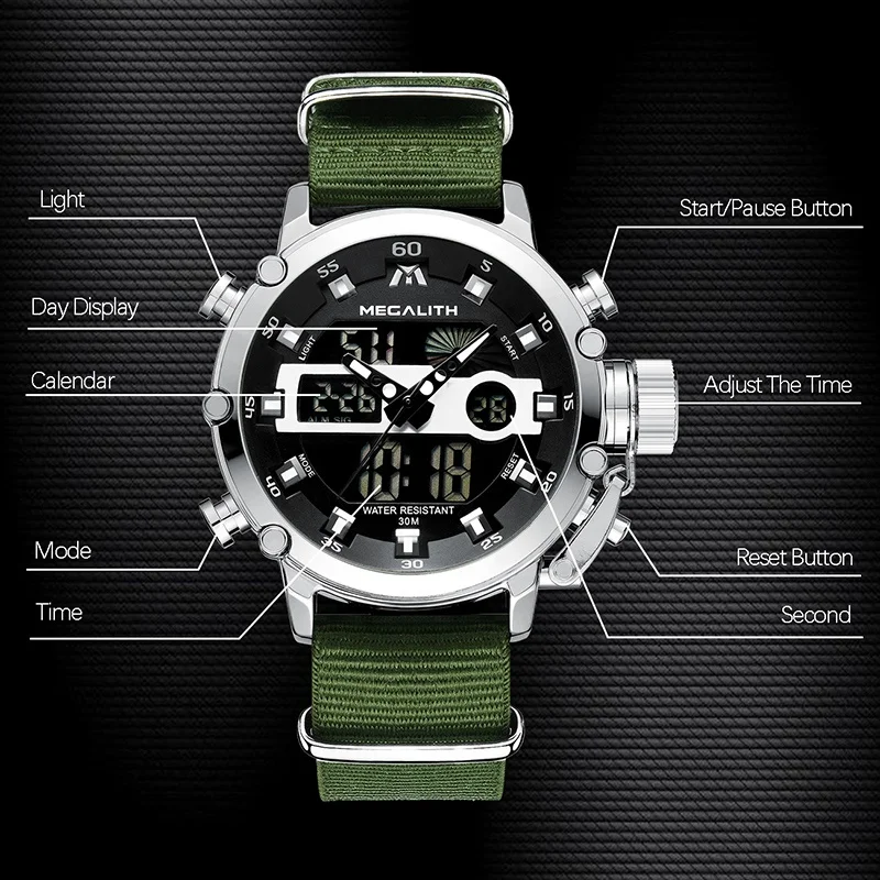 Часы наручные MEGALITH Мужские кварцевые роскошные брендовые модные водонепроницаемые спортивные в стиле