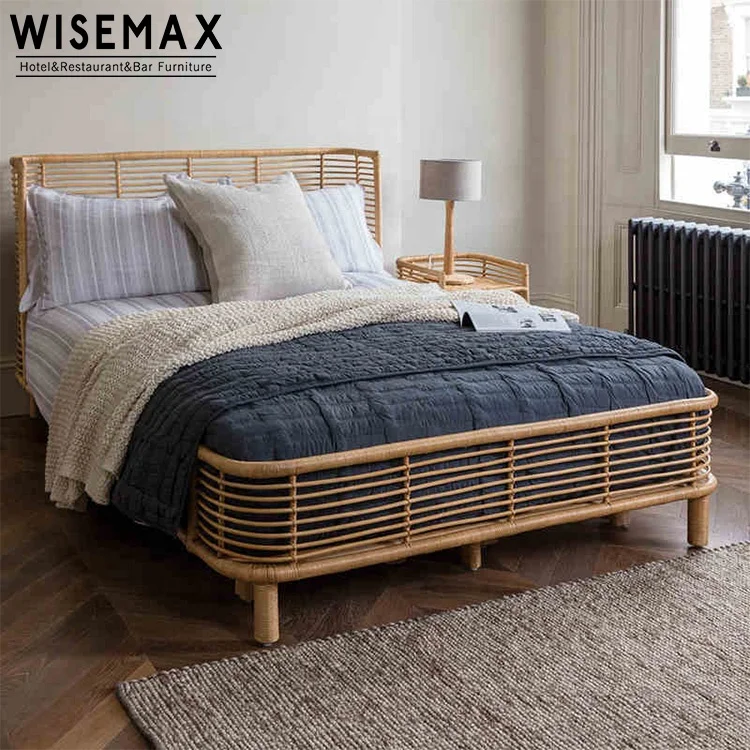 
Роскошный набор мебели для спальни в отеле, современная мебель большого размера из ротанга с деревянной рамой для кровати, мебель для спальни 