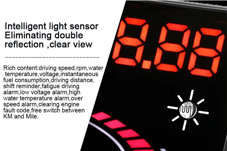 5.5inch OBD2 Car Diagnostic Tool Car HUD E300 Mirror Head up Display Speed RPM Volt Water Temp Projector LED Channel Reflector
