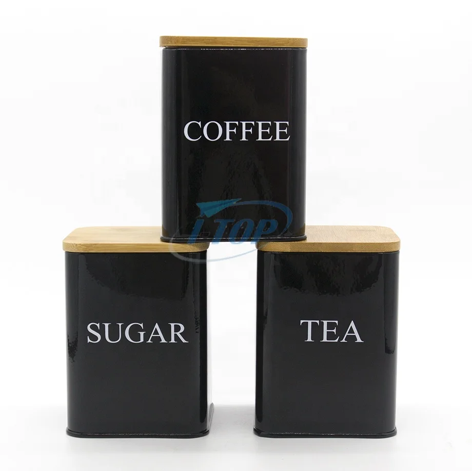 
Набор кухонных канистр-контейнер для хранения кофе, сахара и чая из 3 частей, банки с бамбуковыми крышками 