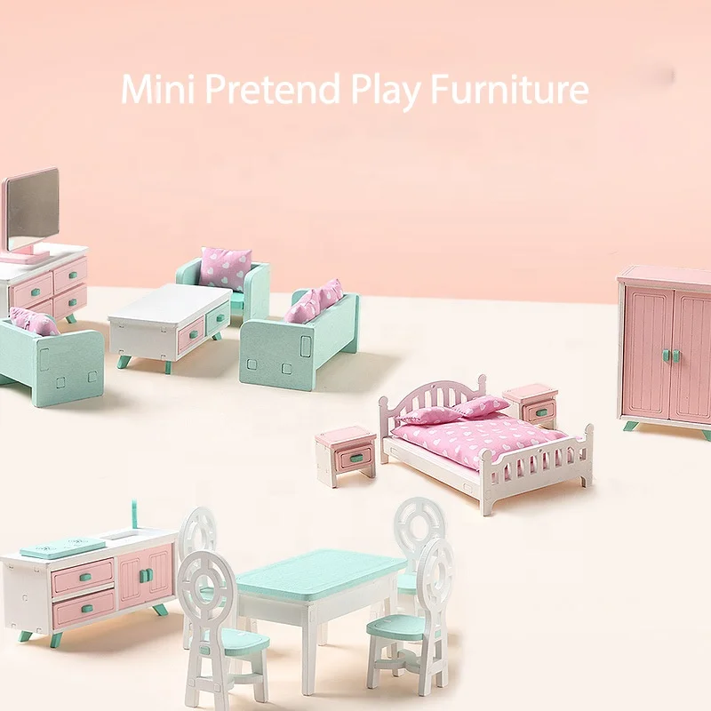 Набор детских игрушек для девочек, деревянный кукольный домик для ролевых игр, миниатюрная мебель для гостиной, кухни, спальни