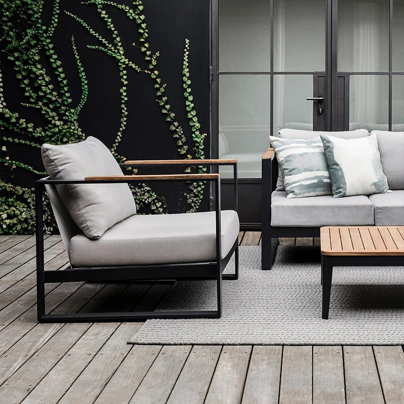 2021 новый современный садовый комплект сидений из тикового дерева под заказ Водонепроницаемая мебель из алюминиевого сплава