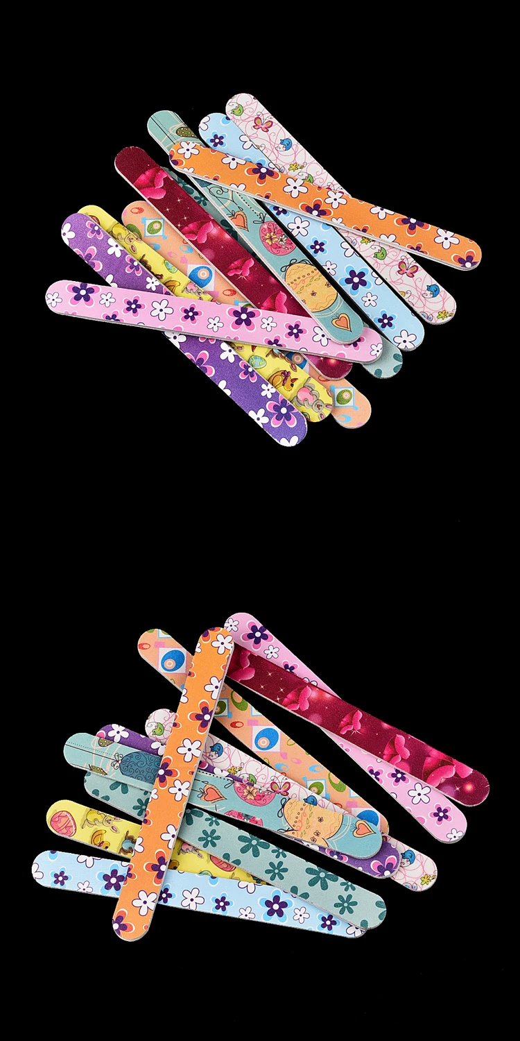 Kids Finger Polishing Colorful multi patterns flower butterfly printed double side cheap wholesale sandpaper nail files